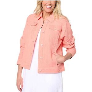 Isaac Mizrahi Live! Bridgehampton Cotton Gauze Jacket Sea Coral XL Preppy Spring